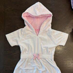 RuffleButts Pullover Coverup, White Terry and Pink Seersucker, Size 3T